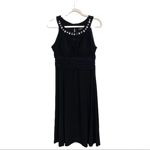 Dressbarn Collection Women's Size 10 Black Dress Jewleled Neckline Sleeveless - Picture 13 of 13